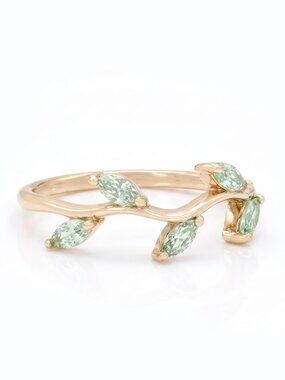 Green Peridot Leaf gemstone ring, 925 Sterling Silver, 10k gold Charmed Aroma